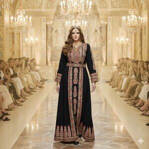 Egyptian Embroidered Black Abaya Dress‎